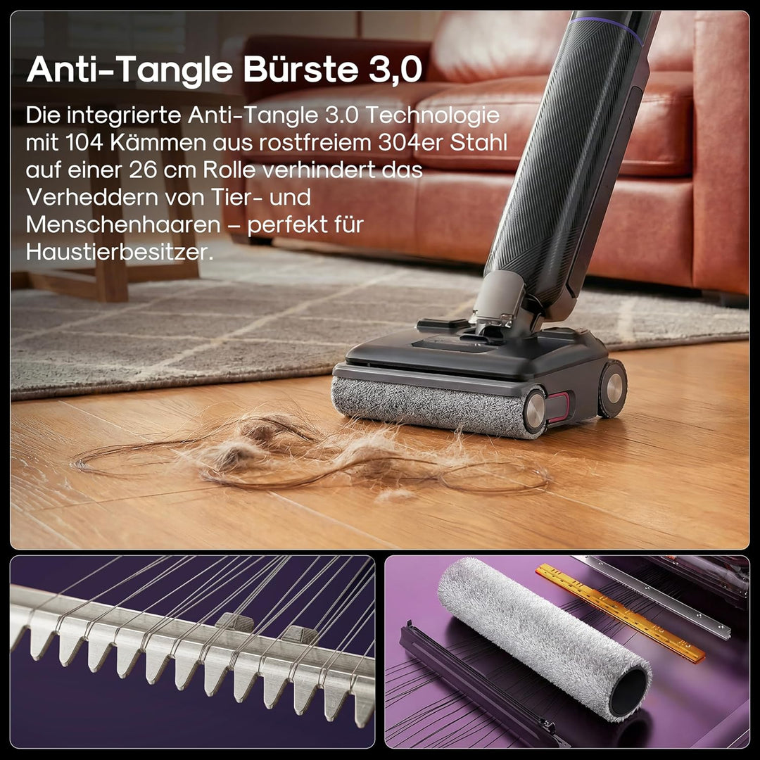 Eureka FloorShine 830 Nass Trockensauger Akku für Hartböden, 24.000 Pa Saugwischer 180° Flachliege,