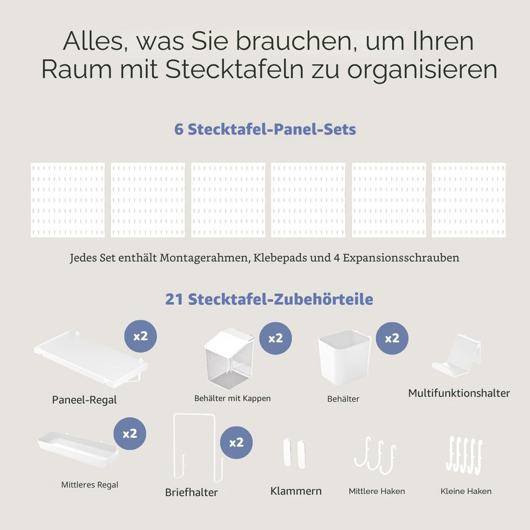 Keepo Stecktafel-Kombinationsset, Stecktafeln und Zubehör, modulare Aufhängung für Wand-Organizer, B