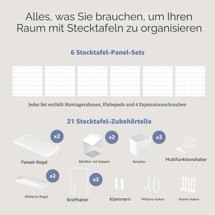 Keepo Stecktafel-Kombinationsset, Stecktafeln und Zubehör, modulare Aufhängung für Wand-Organizer, B