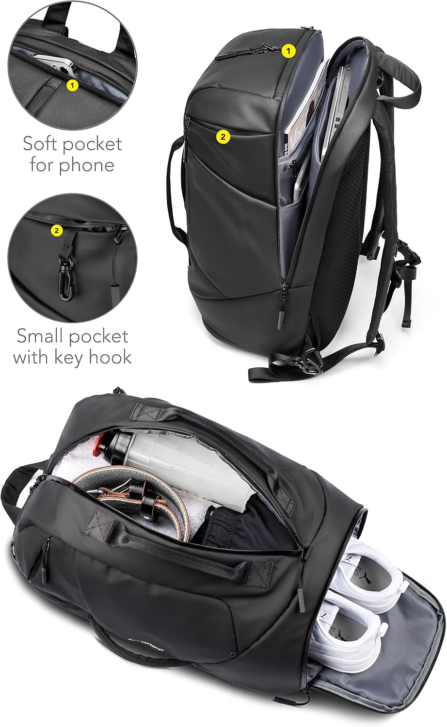 Fitgriff® Sporttasche mit Rucksackfunktion - Rucksack mit Schuhfach &amp; Laptopfach - für Herren und Da