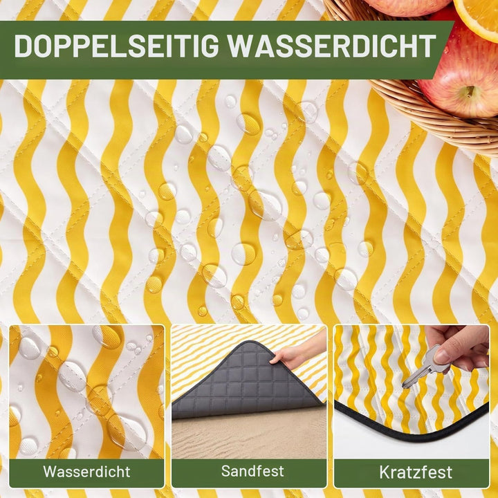 WolfWise Picknickdecke Wasserdicht, 200x200 cm grosse Stranddecke, Faltbare Picknick Decke mit Verst