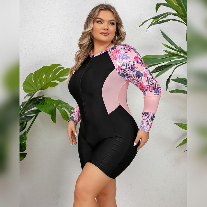 Odizli Badeanzug Damen Grosse Grösse Kurzarm/Ärmellos Blumen Druck Kurz Rashguard Bademode Surfanzug