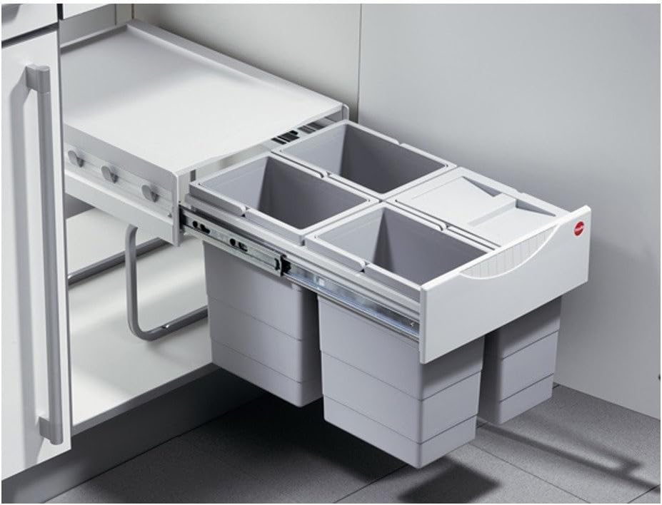 Hailo Abfallsammler 3643141 | 4x 8,5 Liter | Einbau Mülleimer für 40 cm Unterschrank | Mülltrennsyst