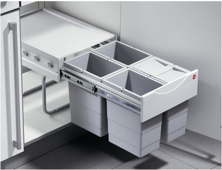 Hailo Abfallsammler 3643141 | 4x 8,5 Liter | Einbau Mülleimer für 40 cm Unterschrank | Mülltrennsyst