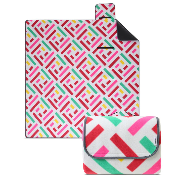 wometo eco-line nachhaltige Picknickdecke XXL 200x200 Grafik pink Mint rot, Grafik Pink