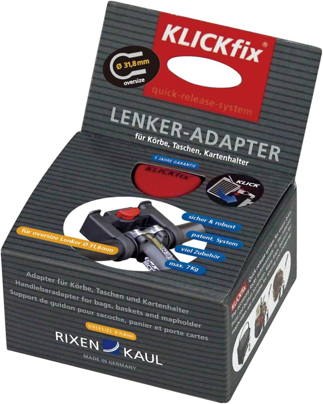 KLICKfix Hundekorb Doggy, grau/schwarz, 0302GR Bundle mit Lenkeradapter mit 31.8 Mm, Bundle mit Lenk