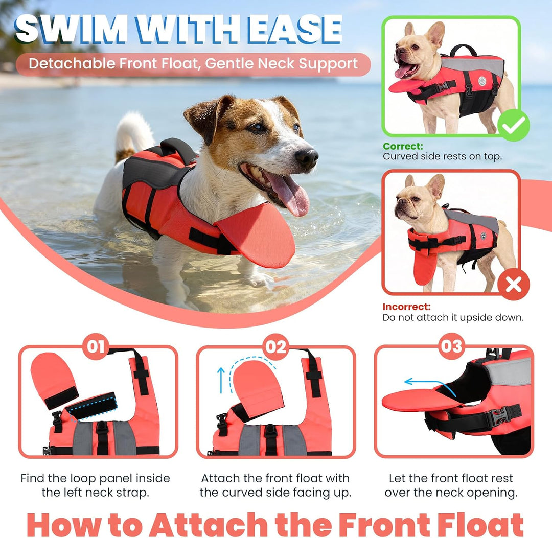 VIVAGLORY Front Float Schwimmweste Hund, Hundeschwimmweste für Bootfahren, Schwimmweste with Kopfstü