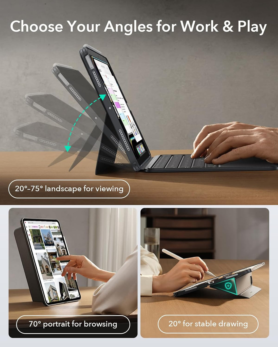 ESR Hülle mit Tastatur für iPad Air 11" (M3/M2) & 10,9" (5/4. Gen) – Magnetisch abnehmbare Keyboard,