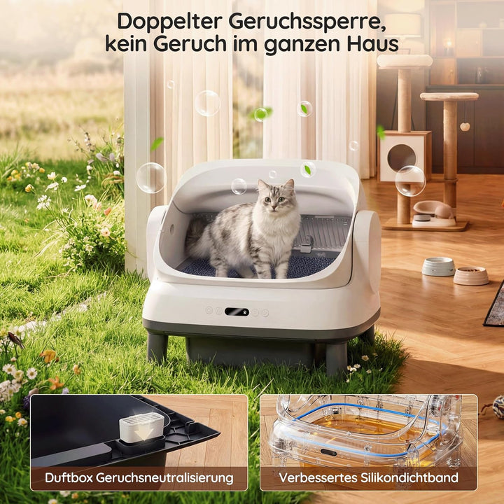 Selbstreinigende Katzentoilette 120L XXXL, Automatisches Katzenklo mit App-Steuerung &amp; Geruchsbeseit