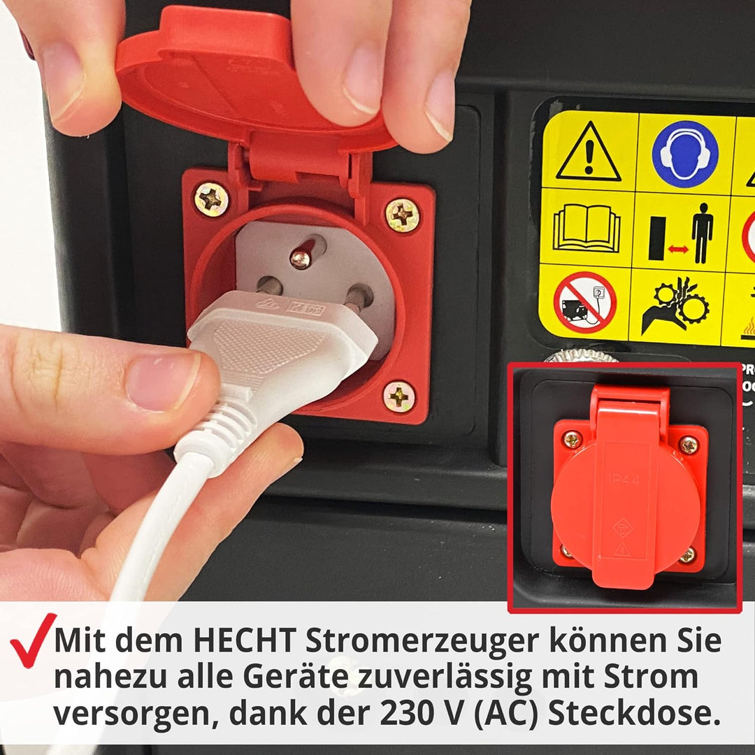 HECHT Stromgenerator – 720 Watt – 2-Takt Motor – 230V Steckdose – Stromaggregat mit robustem Trage-