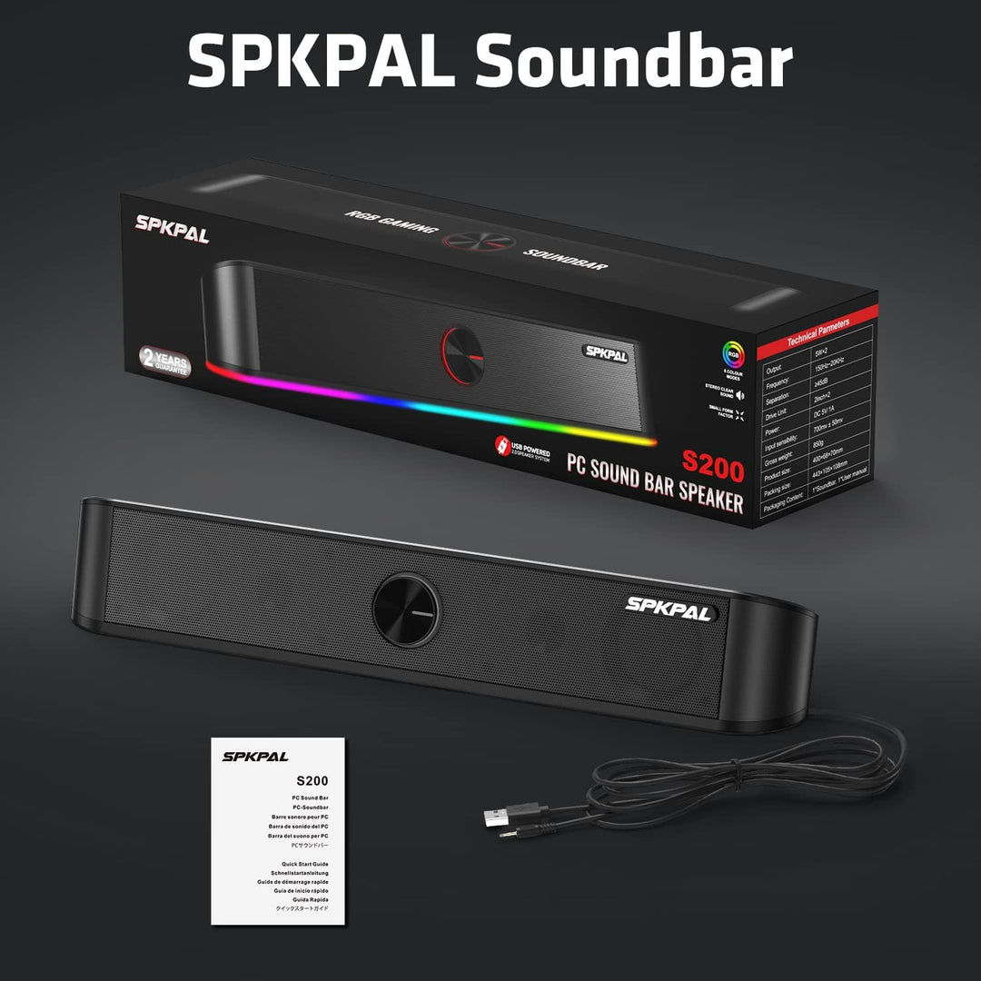 Soundbar für TV,SPKPAL10W Pc Lautsprecher soundbar mit Surround Stereo Audio Buntes RGB Licht USB äh