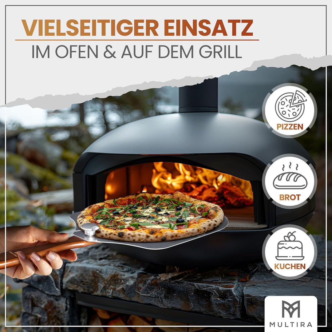 Pizzaschieber Aluminium drehbar | Ergonomischer Holzgriff, perforierte Schaufel, abnehmbar & hitzebe