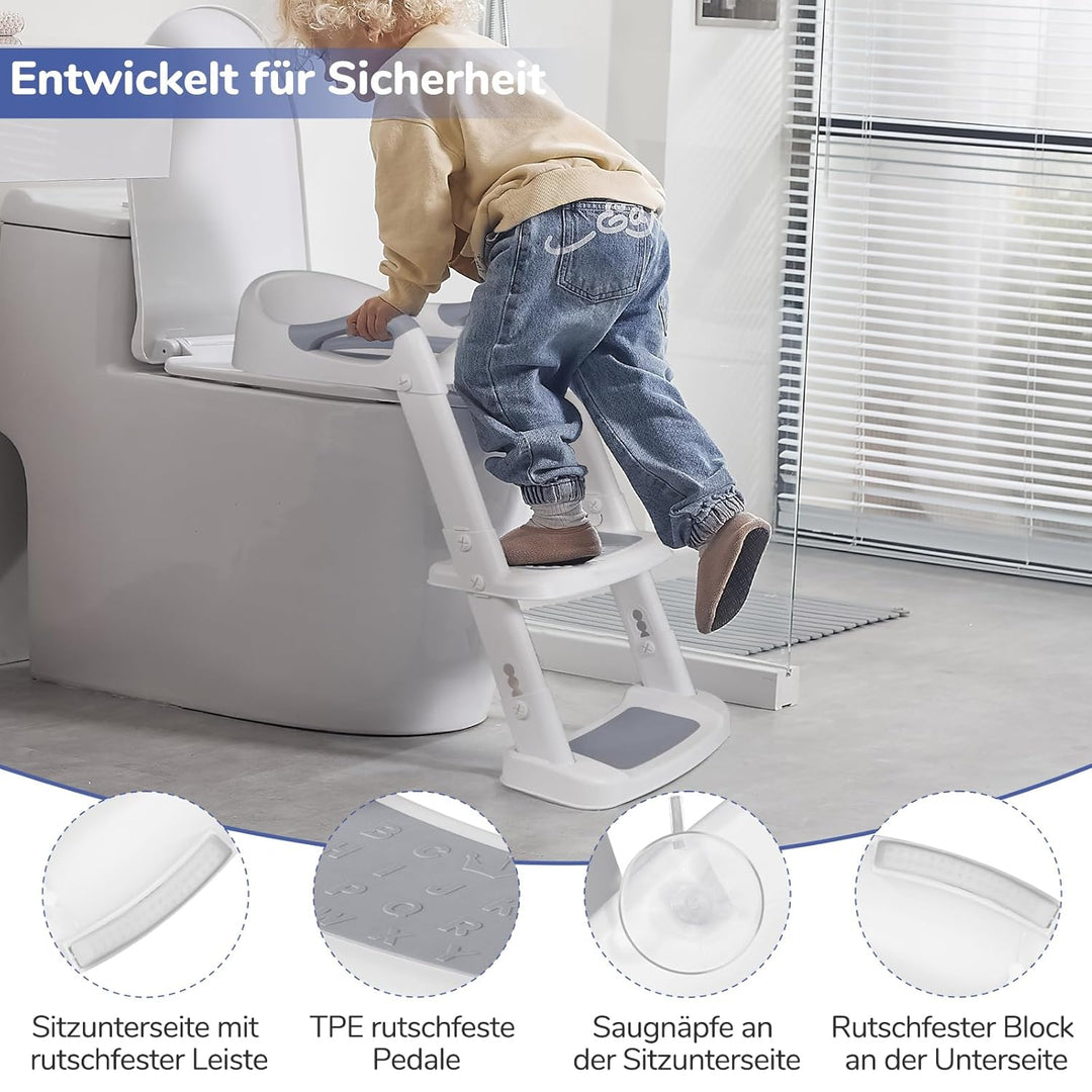 DEANIC Toilettensitz Kinder mit Treppe, Töpfchen mit Leiter &PU Gepolstert, Toilettenaufsatz für Kin