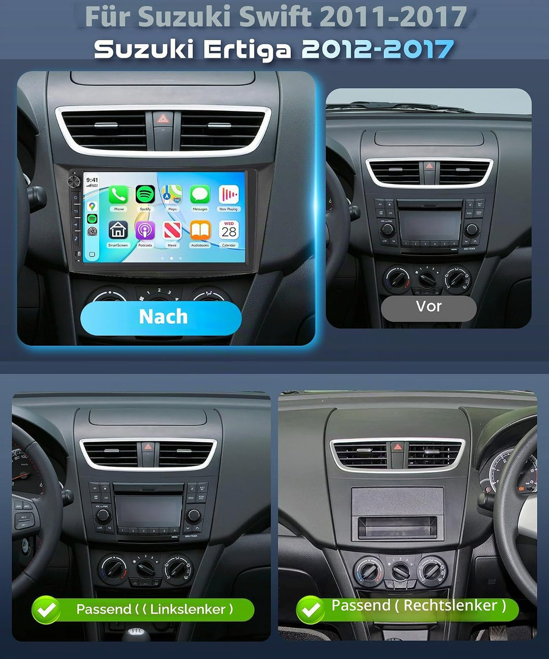 Rimoody 4G+64G für Suzuki Swift 2011-2017 Suzuki Ertiga 2012-2017 Autoradio Android 9 Zoll IN-Cell R