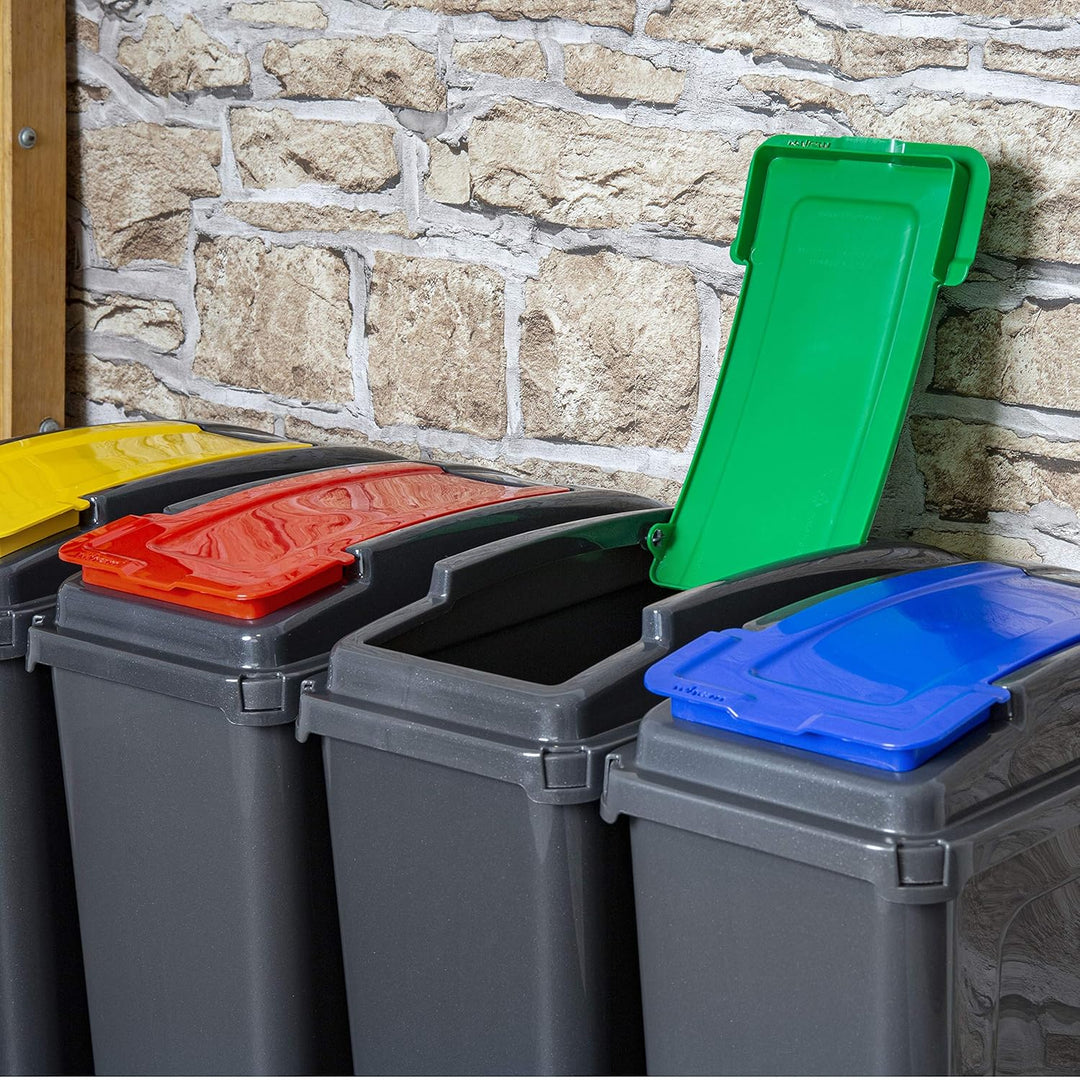 3 Stück Mülleimer mit Deckel 25 Liter - GELB ROT BLAU - Recycling Mülltrennung Abfalleimer Abfallbeh