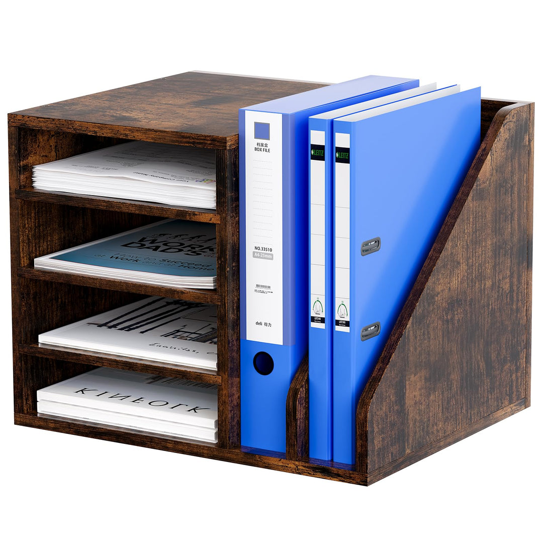 EasyPAG 6 Fächer Holz A4 Büro Schreibtisch Organizer Dokumentenhalter Aktenablage Zeitschriftenhalte