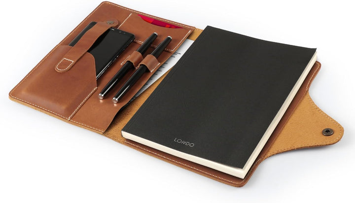 Londo Echtleder Schreibmappe Konferenzmappe mit Notizblock Notizblock und Schloss Kamel L, Kamel L