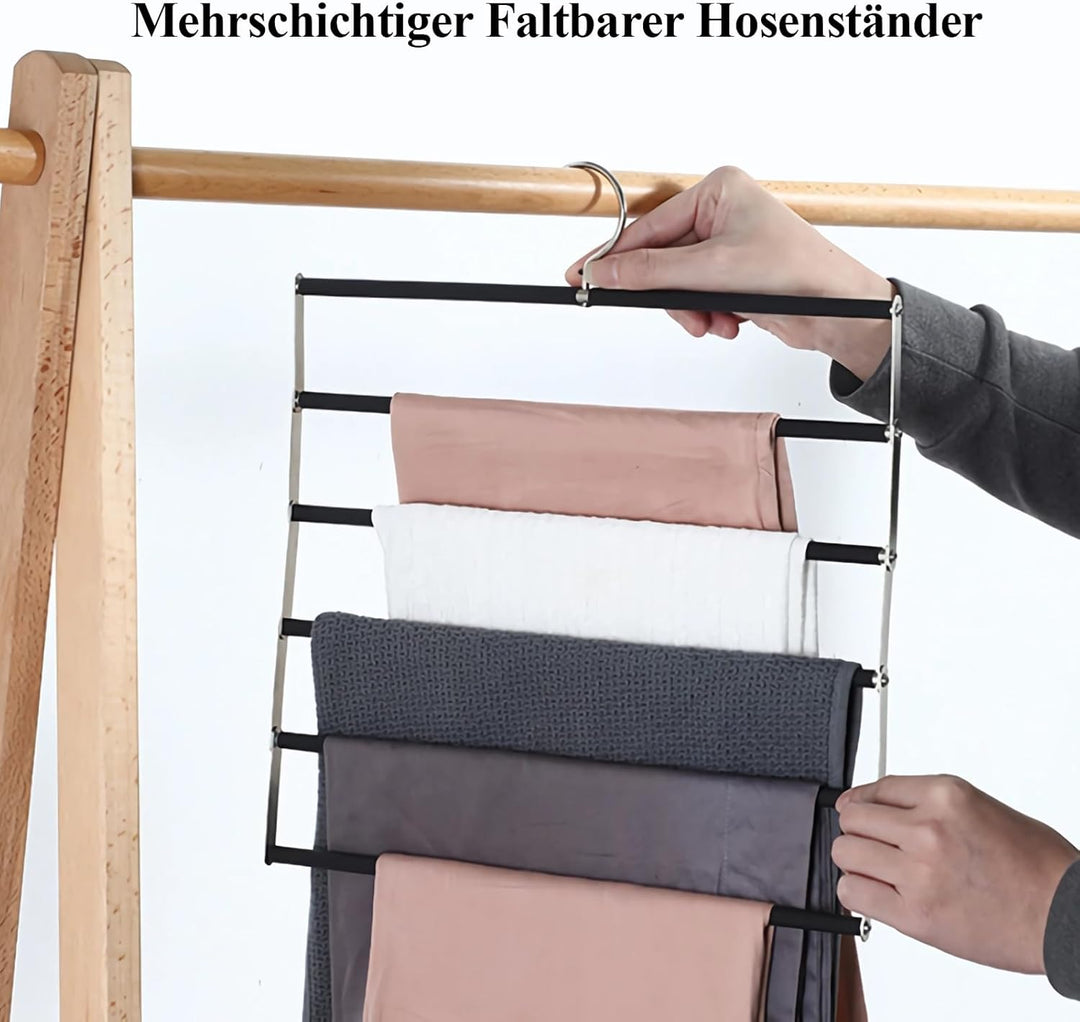 Loputon Hosenbügel, 2 Stück Hosenbügel Platzsparend, Faltbare rutschfest Hosenständer aus Edelstahl,