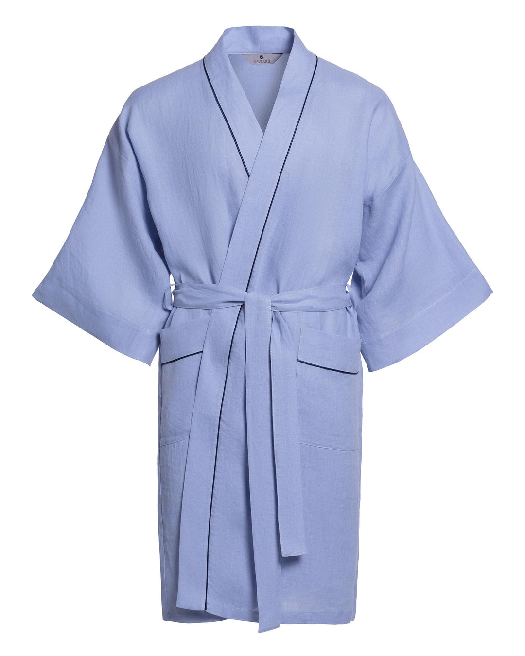 Revise RE-513 Herren Kimono - Morgenmantel - 100% Leinen - Premium Qualität M-L Blau, M-L Blau