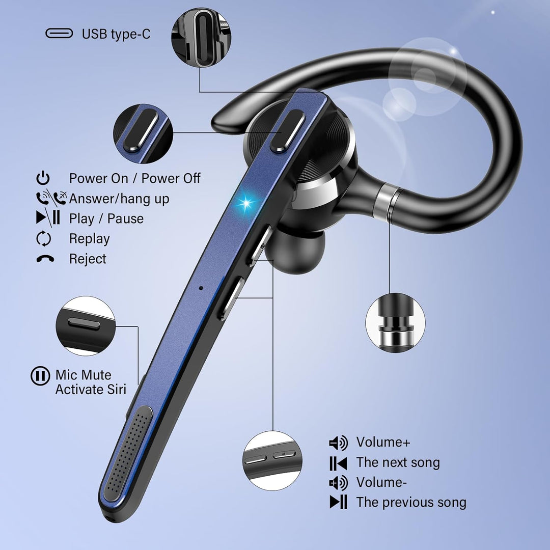 Bluetooth Headset V5.3, Wireless Freisprech Telefon mit CVC 8.0/ENC Dual Mic, APTX, Mute Zwei-Geräte