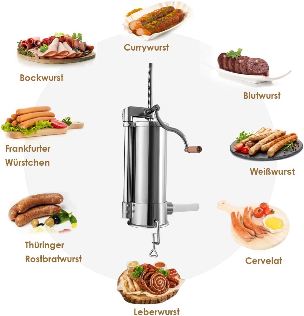 COSTWAY 1,5L / 3L / 3,6L / 6L Wurstfüller manuell, Wurstmaschine aus Edelstahl, Wurstfüllmaschine si
