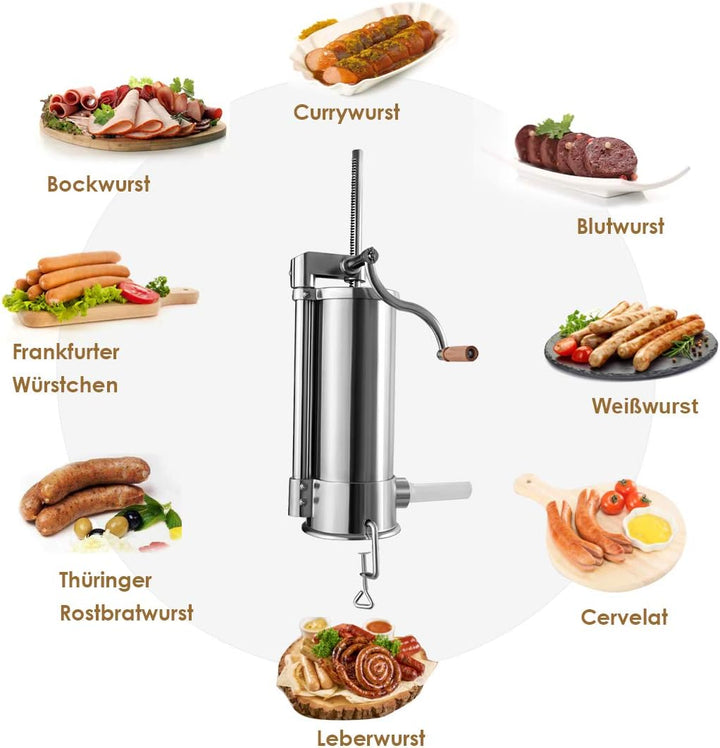 COSTWAY 1,5L / 3L / 3,6L / 6L Wurstfüller manuell, Wurstmaschine aus Edelstahl, Wurstfüllmaschine si