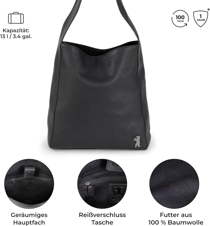 Berliner Bags Shopper Atlanta aus Leder, Damentasche Gross Umhängetasche Hobo Bag Schultertasche Tot