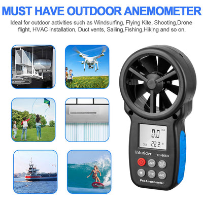 INFURIDER Digital Anemometer YF-866B,Windmesser Windmessgerät LCD Wind Speed Meter Gauge Air Flow Me