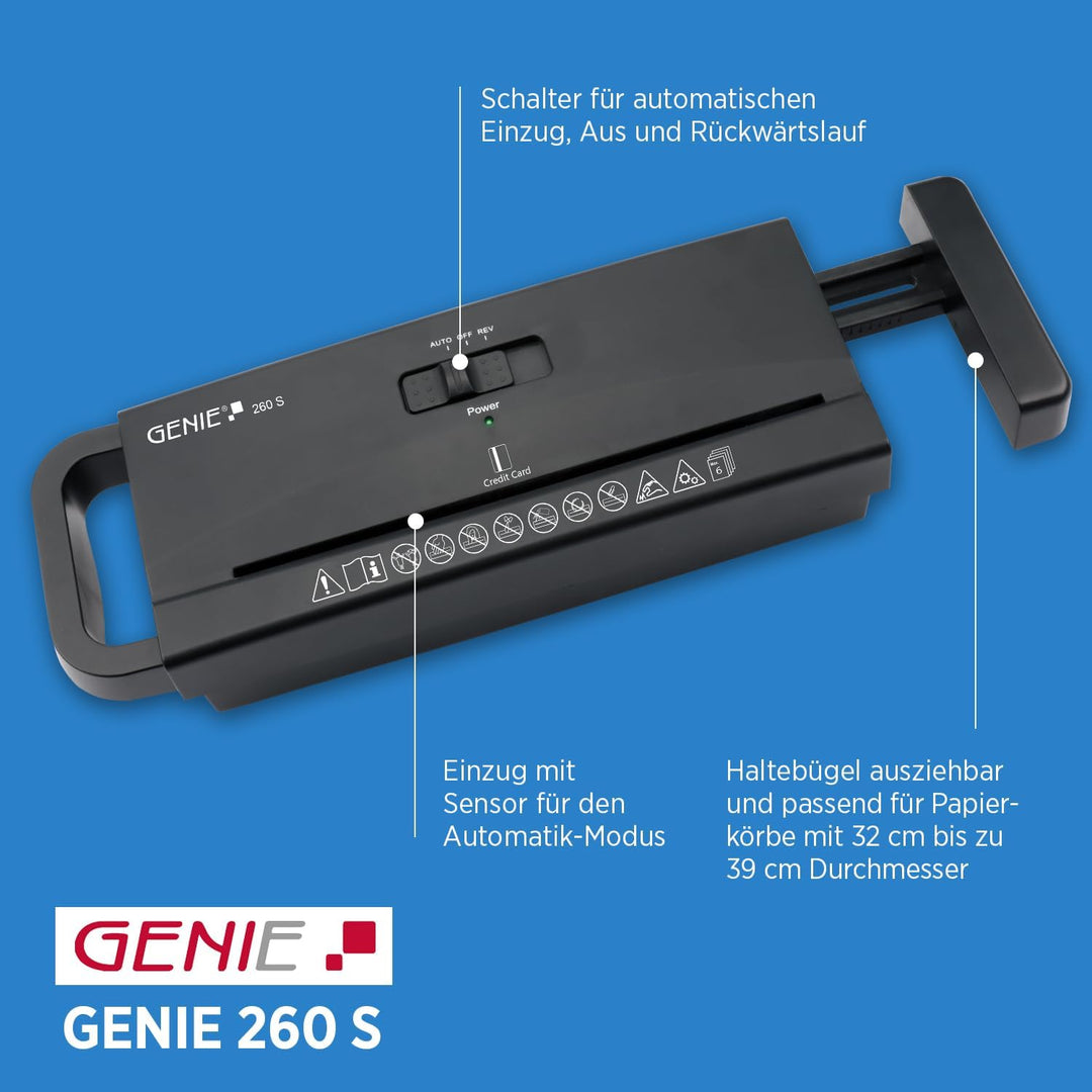 Genie 206 S Aktenvernichter-Aufsatz für sämtliche Papierkörbe geeignet, bis zu 6 Blatt,6 mm breite S