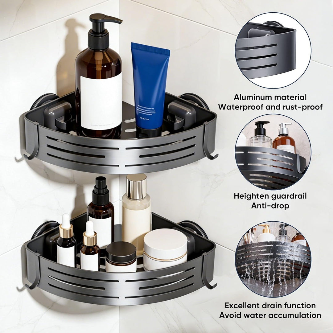Veinvifiy Eckduschablage mit Saugnapf, 2er-Pack Eckregale aus Aluminium, verbesserte Duschablage mit