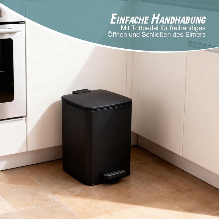 Relaxdays Mülleimer Küche, 12 Liter, Absenkautomatik, entnehmbarer Inneneimer, Mattes Metall, eckige