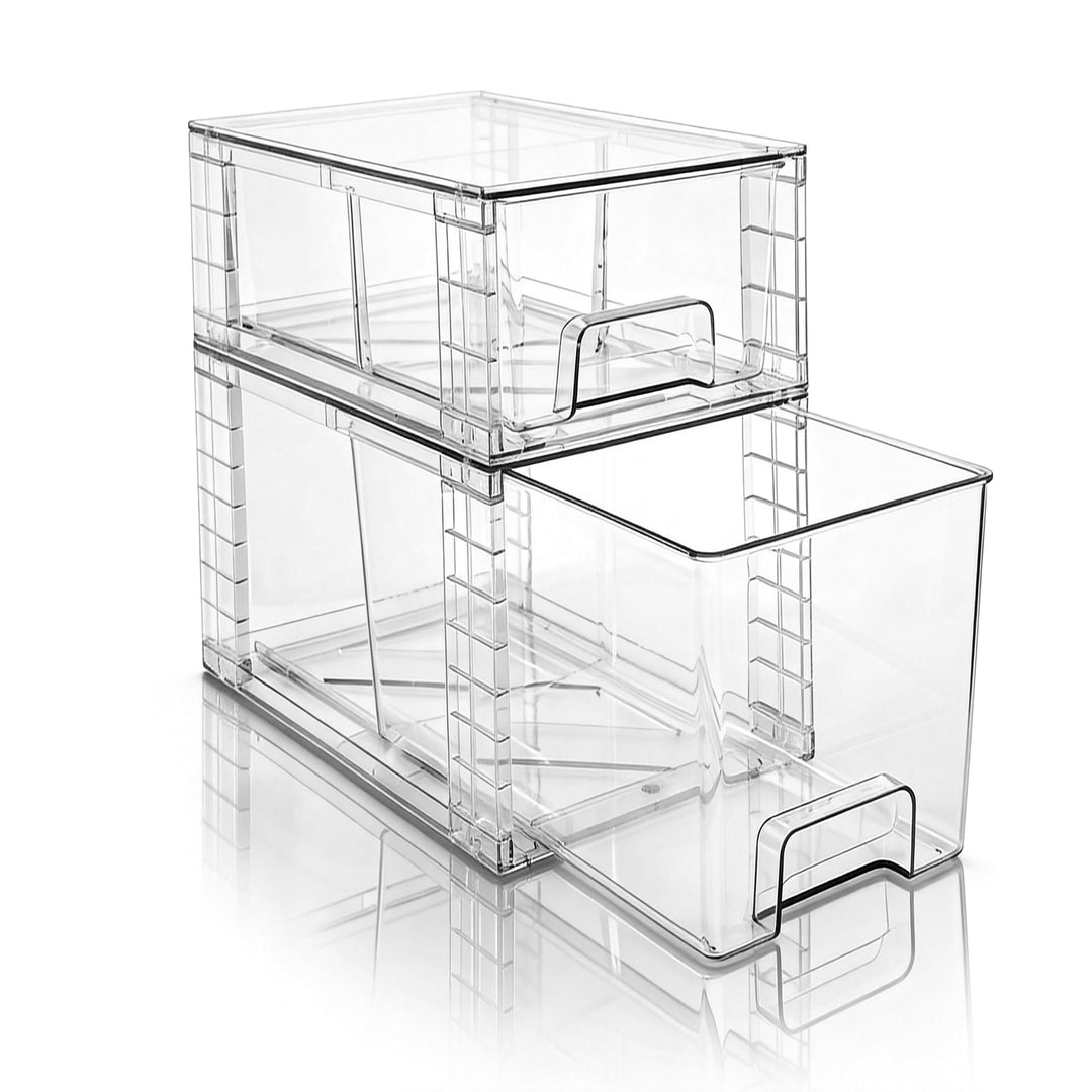 2er Set Stapelbare Aufbewahrungsschubladen, Hochfeste Klare Acryl Organizer mit Griffen Leicht Monti
