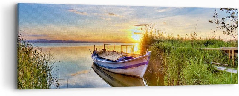 Panorama Bilder auf Leinwand See Boot Wasser Leinwandbild mit Rahmen 90x30cm Wandbilder Dekoration W