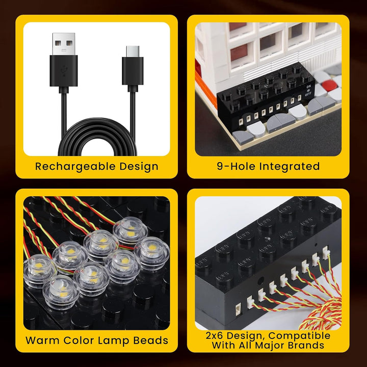 JMBricklayer LED-Licht-Baustein-Set, 2 x 6 Leuchtsteine mit Lichtsensormodus, DIY-Beleuchtungsbauste