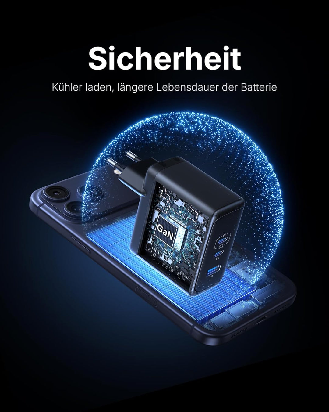 INIU 100W USB C SchnellLadegerät, (GaN Ⅲ) 3 Ports Laptop Netzteil PD PPS ladegerät Fast Charger, Kom