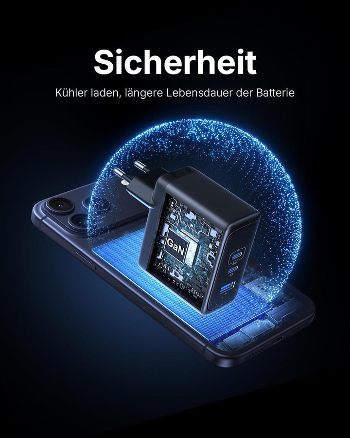 INIU 100W USB C SchnellLadegerät, (GaN Ⅲ) 3 Ports Laptop Netzteil PD PPS ladegerät Fast Charger, Kom