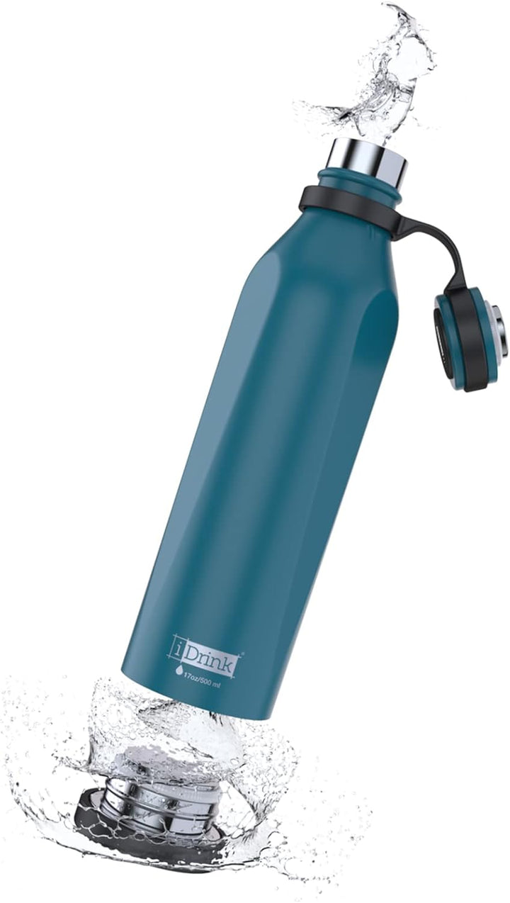IDRINK® - b-evo Revolutionäre Isolierflasche, 3 Wände, Edelstahl-Flasche mit Doppel-Deckel, 500 ml (