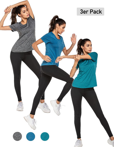 ADOME Damen Sport T-Shirt Kurzarm Sportshirt Funktionsshirt Yoga Shirt Damen Rückenfreies Oberteil L