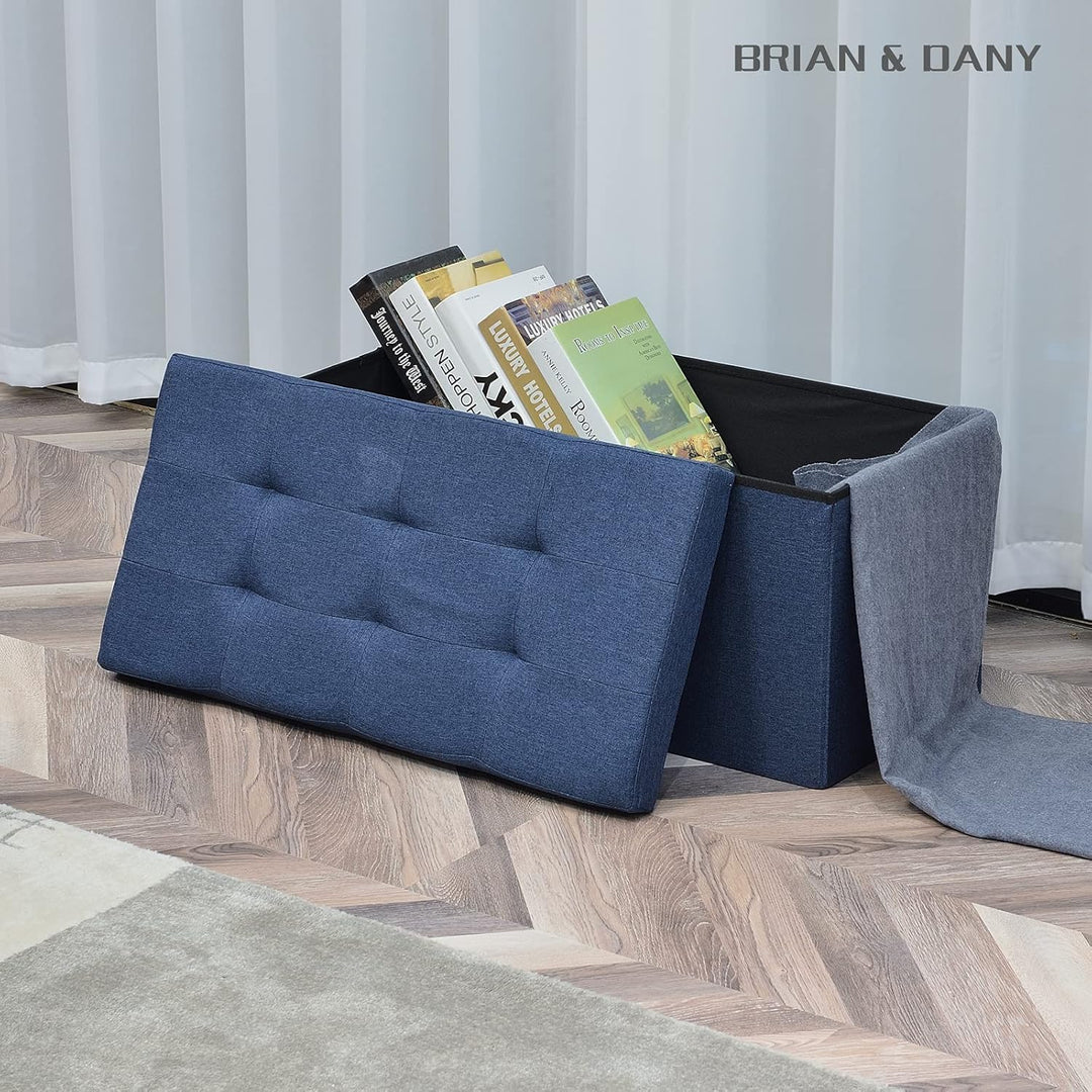 BRIAN & DANY Faltbarer sitzhocker Leinen Sitzbank mit Stauraum, Marineblau, 76 x 38 x 38cm, Marinebl