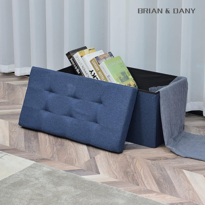 BRIAN & DANY Faltbarer sitzhocker Leinen Sitzbank mit Stauraum, Marineblau, 76 x 38 x 38cm, Marinebl