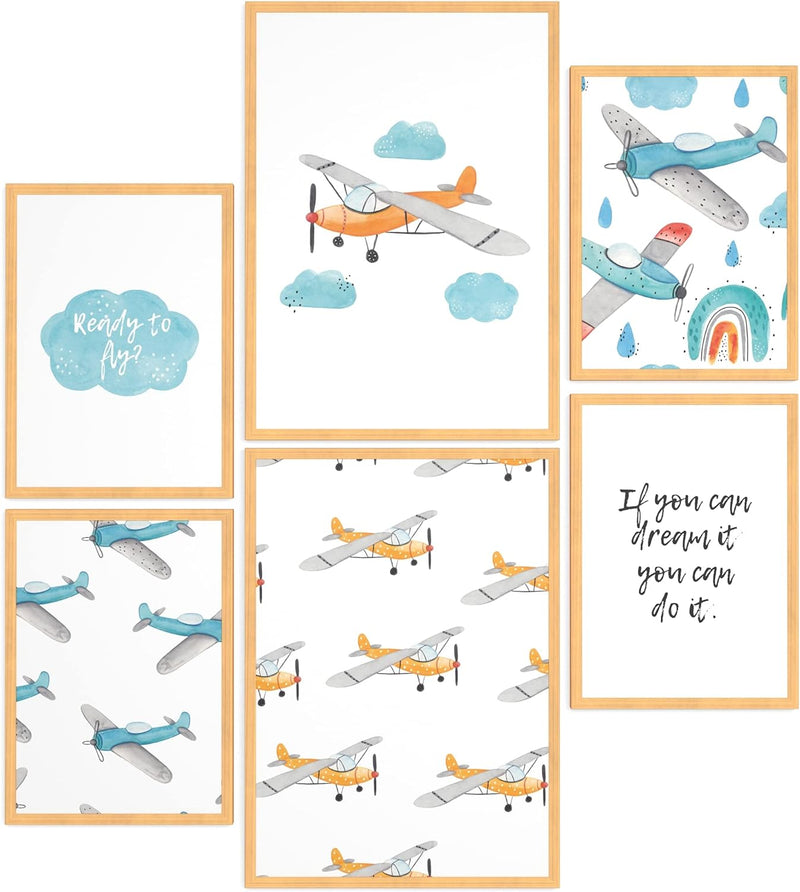 Papierschmiede® Bilder Kinderzimmer Kids Mood Poster Set Flugzeuge, Gerahmte Bilder fürs Kinderzimme