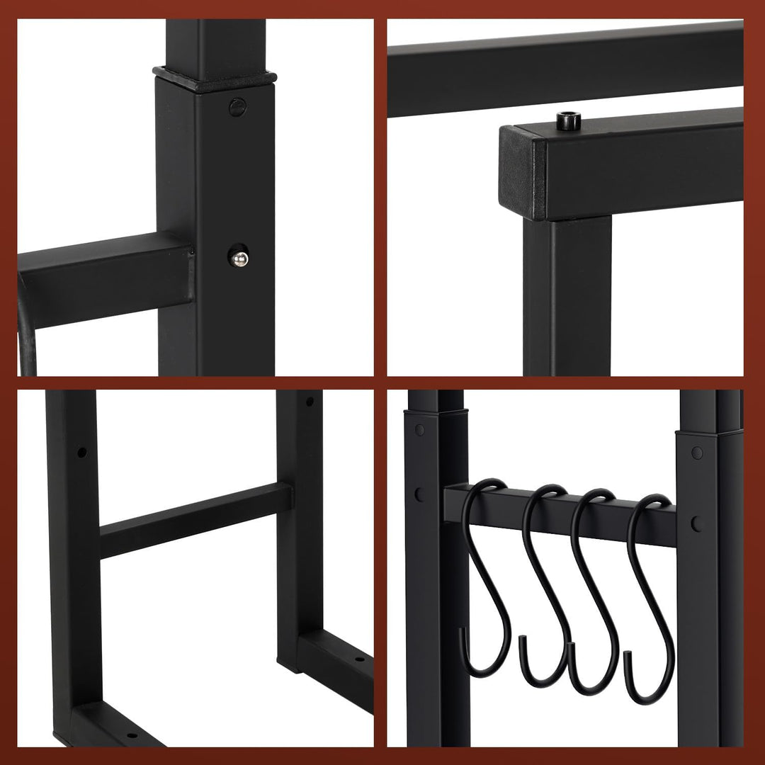 Verstellbare Kaminholzregal, 9 Grössen Einstellbar, Brennholz Holzhalter mit 4 Haken, Kaminholzständ