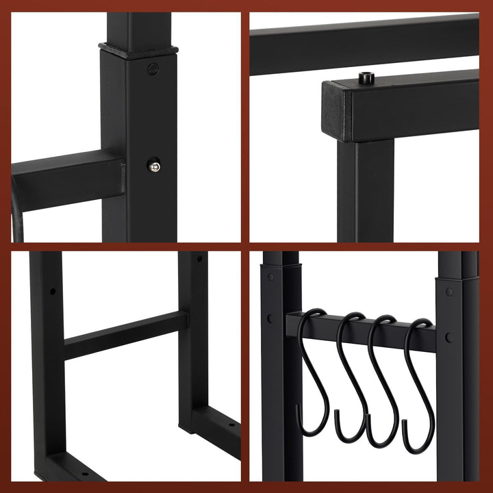 Verstellbare Kaminholzregal, 9 Grössen Einstellbar, Brennholz Holzhalter mit 4 Haken, Kaminholzständ