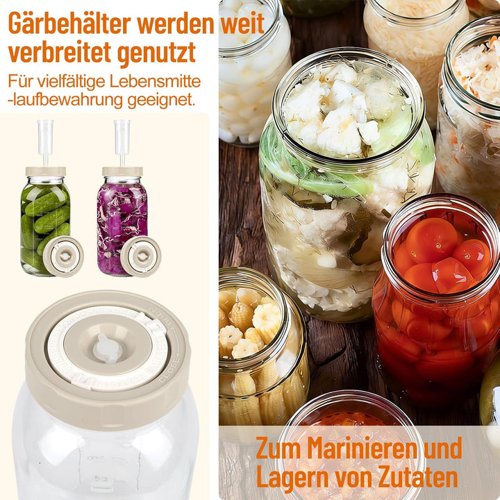 Fermentierglas 2 Stück 2L, Fermentiergläser mit Gärventil und Datumsanzeige, Breiter Mund Fermentier