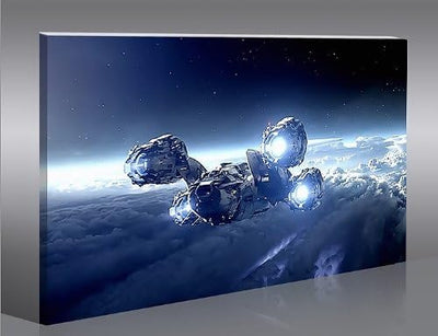 islandburner Bild Bilder auf Leinwand Spaceship 1p Raumschiff Weltall XXL Poster Leinwandbild Wandbi