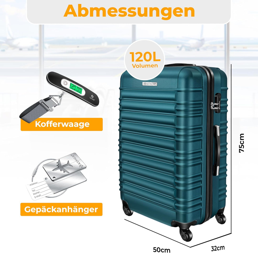 KESSER® Reisekoffer 120L Grosser Hartschalen Koffer Inkl. Kofferwaage + Gepäckanhänger | Trolley Gep