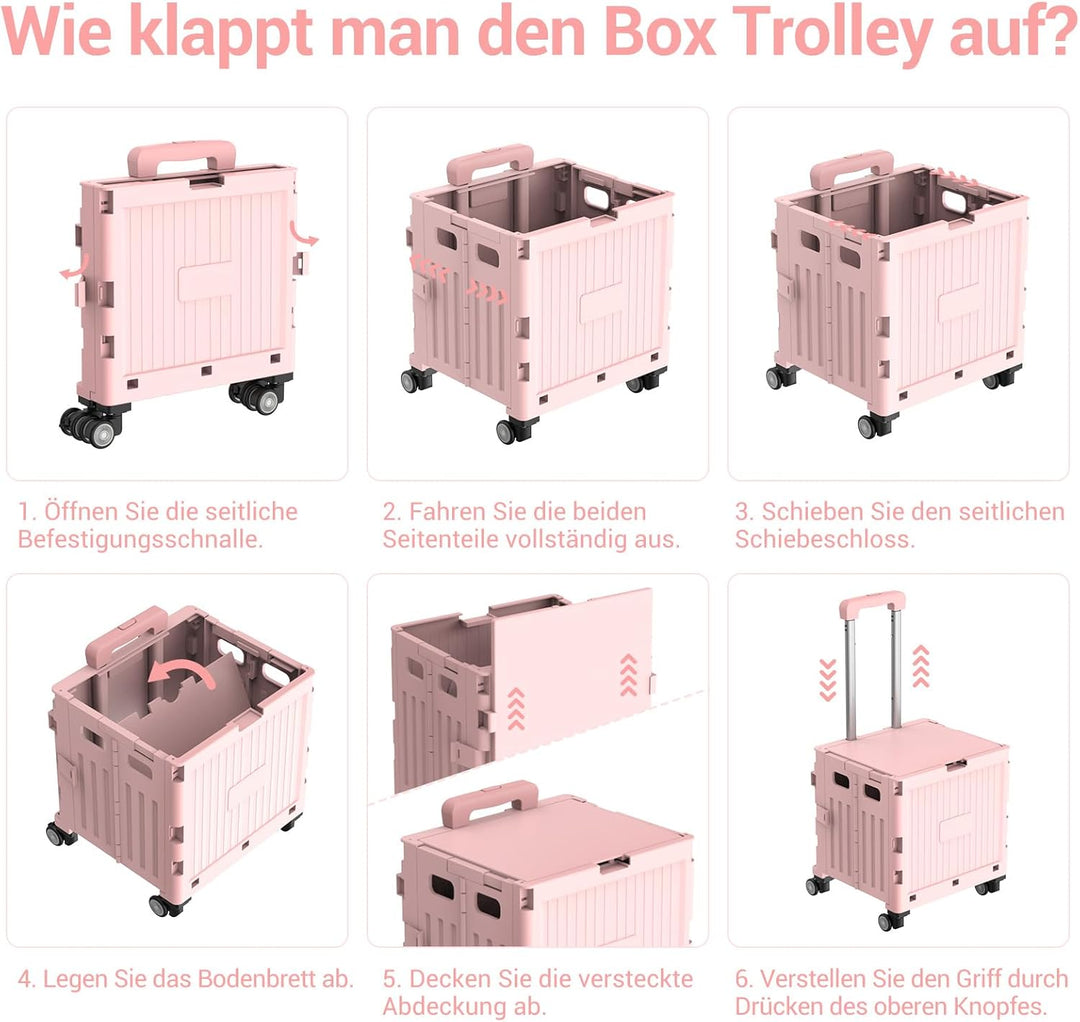 Meisax Einkaufstrolley klappbar, Einkaufswagen bis 30 kg, Transportbox mit 4 Rollen, Shopping Trolle