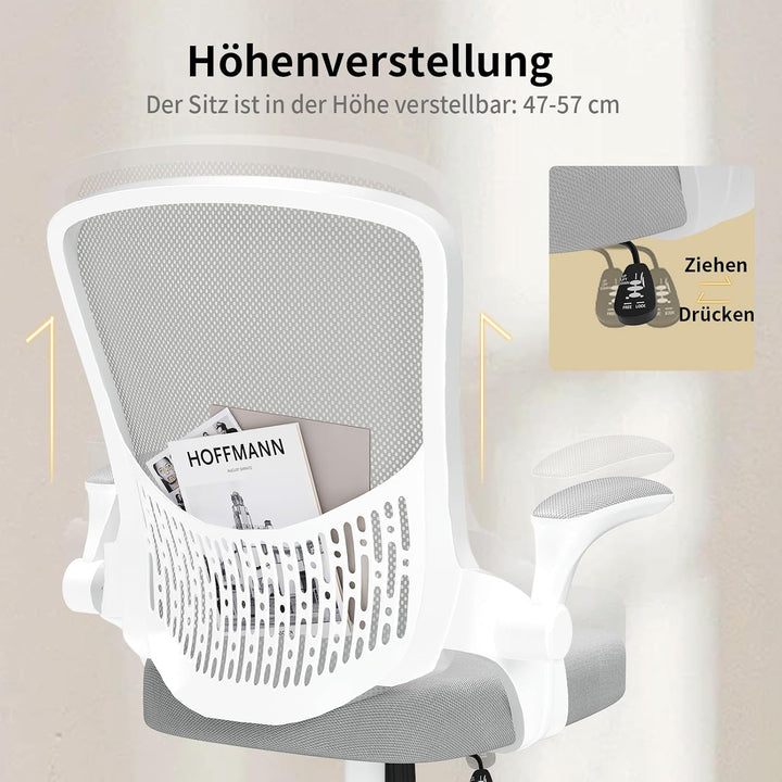 naspaluro Ergonomischer Bürostuhl, Schreibtischstuhl mit 90° Klappbaren Armlehnen, Einzigartige Lend