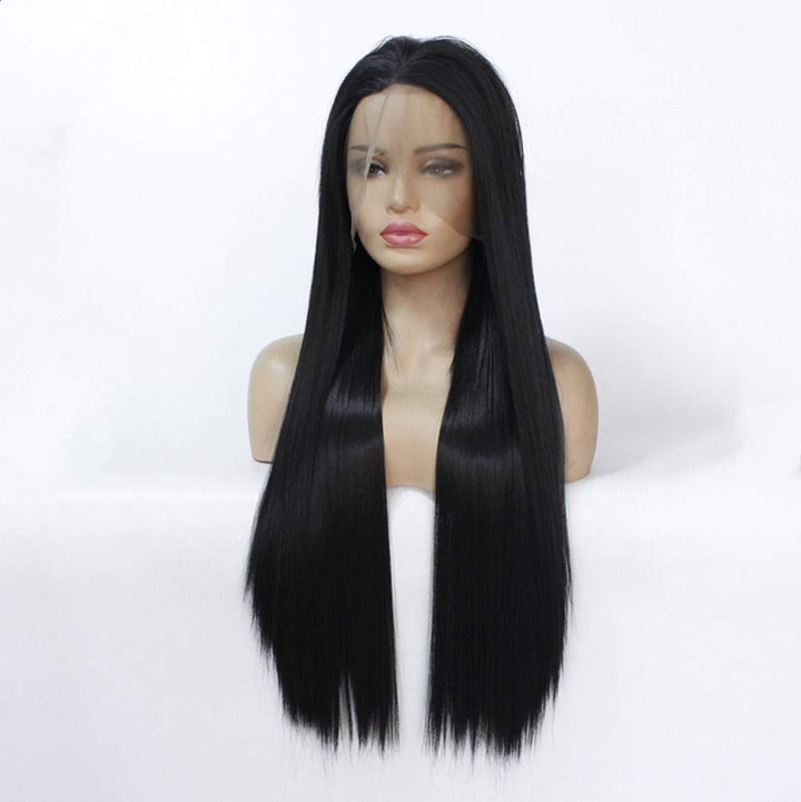 Synthetische Schwarze Lace Front Perücken Lange Gerade 13x4 Lace Hitzebeständig für Frauen Ersatz Sp