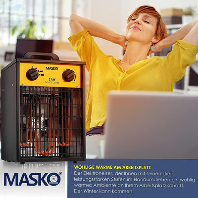 Masko® Elektroheizer Heizlüfter Bauheizer 2 KW mit integriertem Thermostat elektrisch Heizgerät 2000